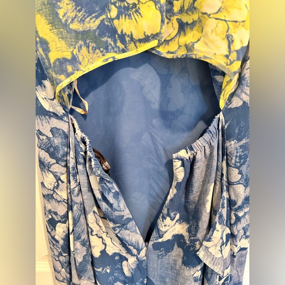 BCBGMax Floral Blue Yellow Maxi side slit open back dress size XXS - Picture 12 of 16